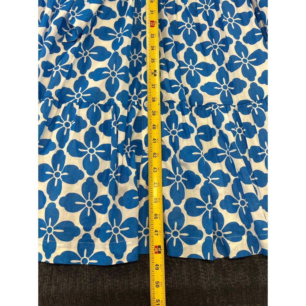 Boden Blue White Floral Cotton Tiered Midi Shirt Dress Pockets US 2R D0468 - Picture 7 of 7